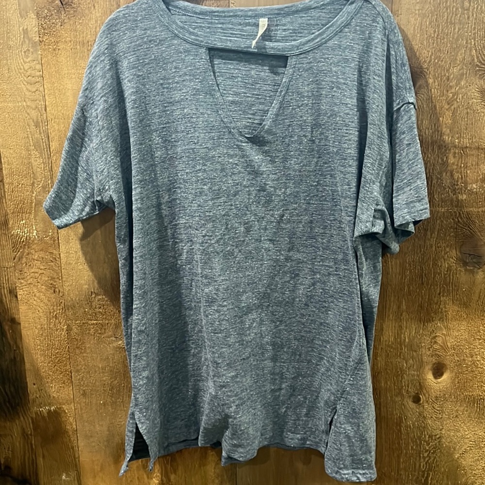 Dusty blue choker neck shirt